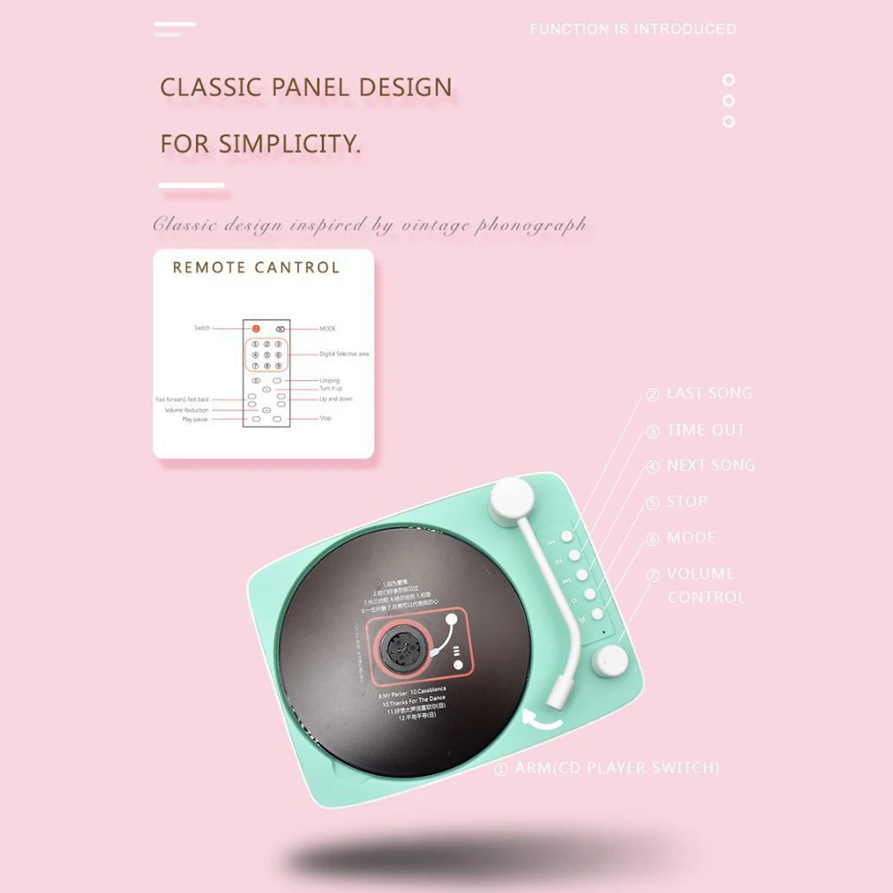 

5V 2A Audio Player Built-in Speaker Portable Dvd Player Battery Powered Stereo Speaker Bluetooth-compatible with Remote Control