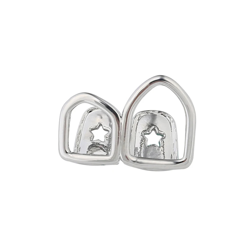 Plated Gold Metal Grills Vampire Fangs Open Face Single Teeth Double Cap Hip Hop Grills for Your Teeth for Party Favors