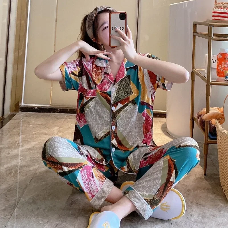 

Short Sleeved Sleepwear Women's Autumn and Winter Set Cardigan Korean Version Loose and Simple Casual Southeast Asian Homewear