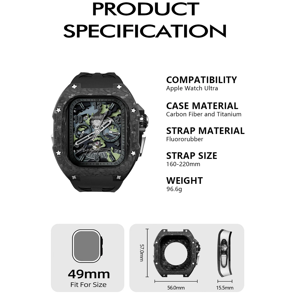 Modification Kit for IWatch Ultra 2/1 49MM Transparent Titanium Alloy/Carbon Fiber Case+Strap for Apple Watch Ultra 49mm Mod kit