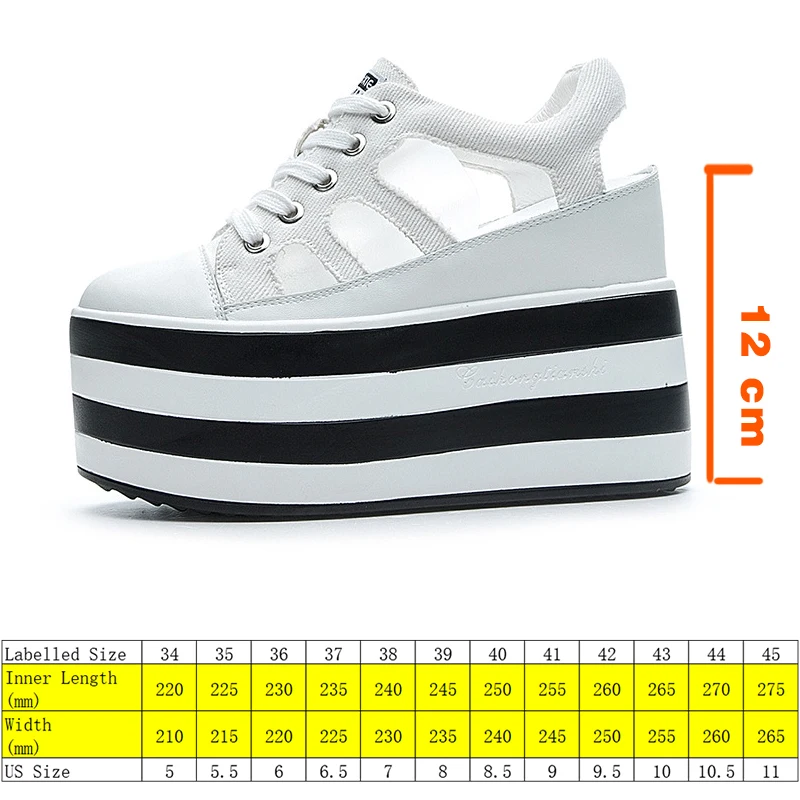 Fujin 12cm Platform Wedge Shoes Sandals for Women Sneakers Summer Shoes Hollow Cut Summer Sneakers Genuine Leather