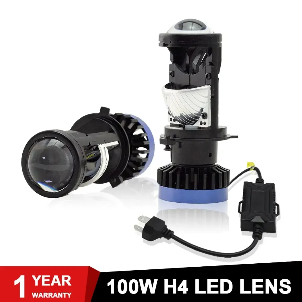 

2 PCS H4 LED Mini Lens H4 LED Projector Lenses 100W 6000K White Light Car Headlight Bulbs Projector Head Lamp Auto light LHD RHD