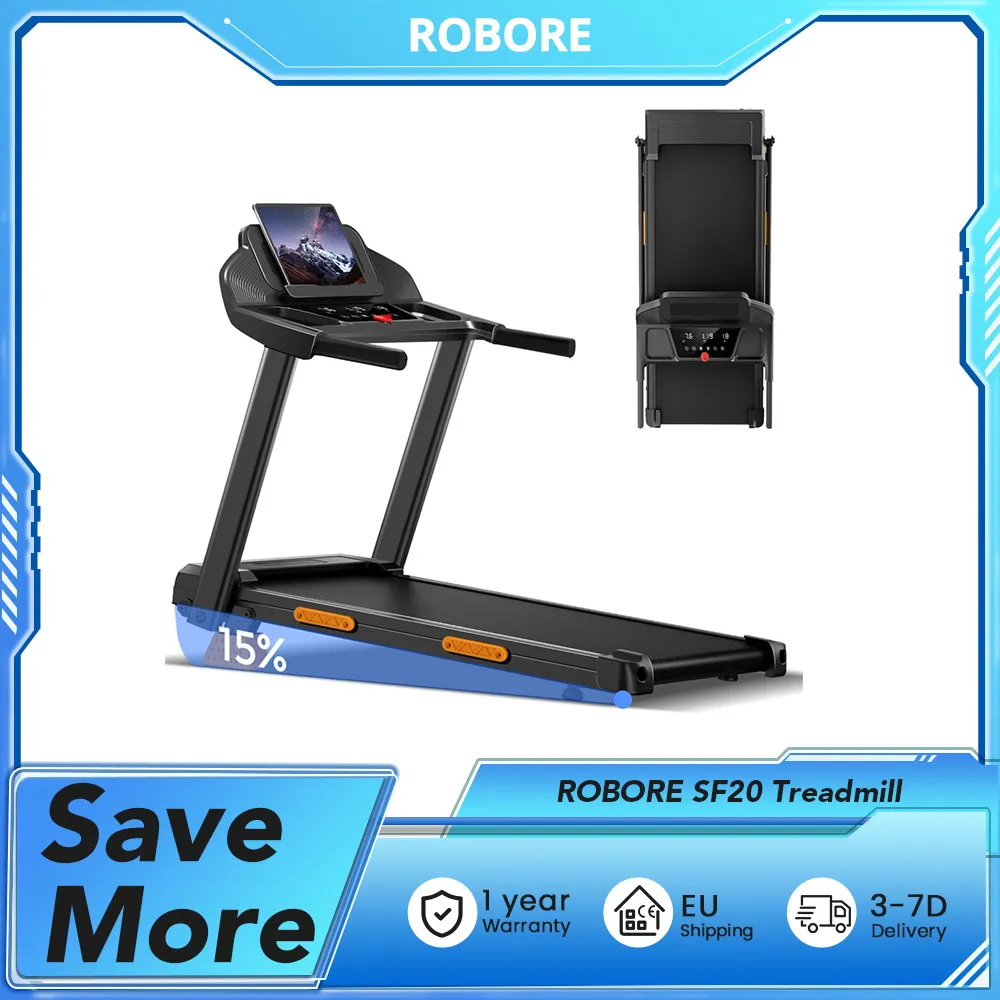 Tapis roulant ROBORE SF20 avec inclinaison de 12 %, tapis roulant électrique 12 km/h, tapis roulant pliable pour la maison avec moteur de 3,0 HP et écran LED