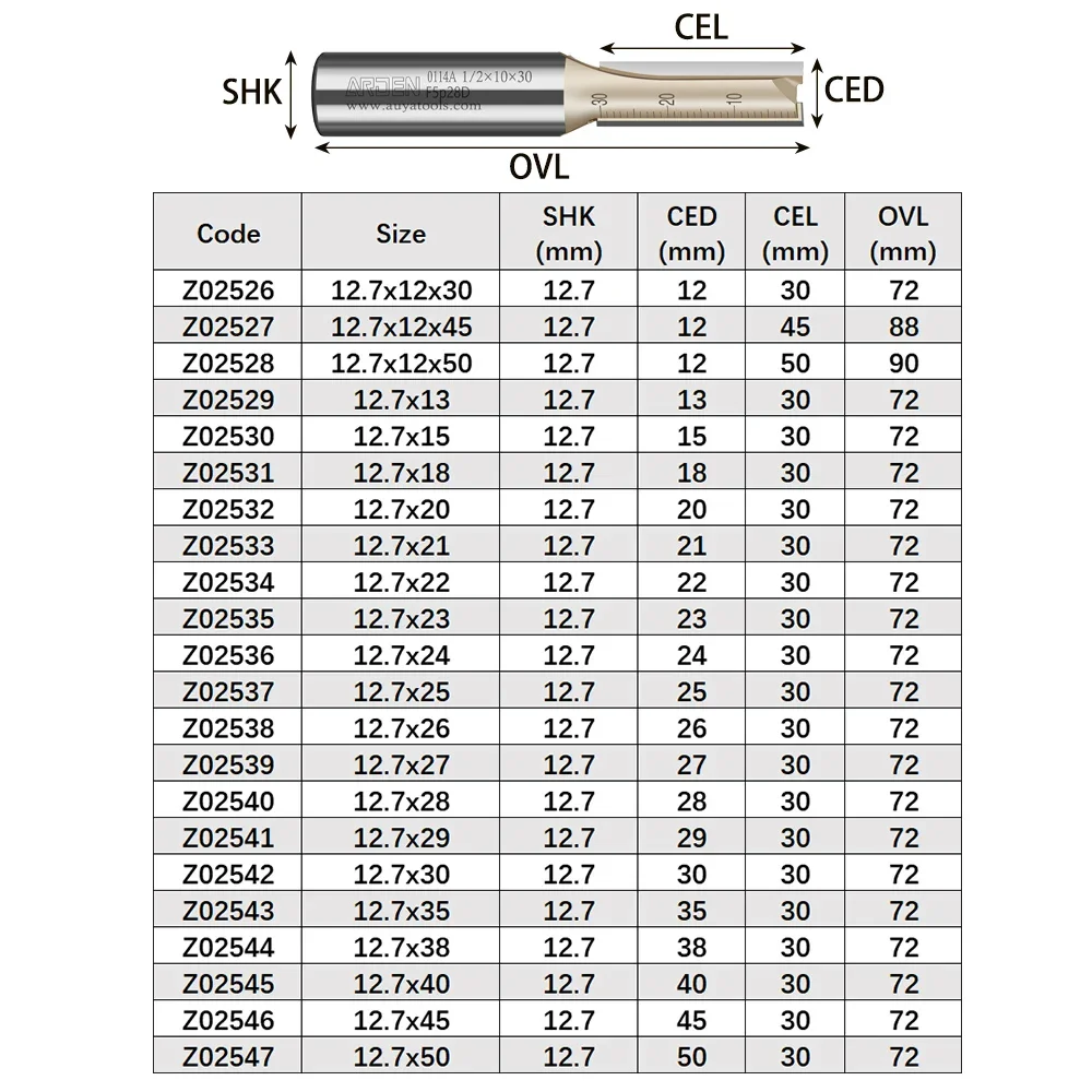 ARDEN متري 2 المزامير مستقيم راوتر بت 1/2 بوصة عرقوب كربيد مشقوق قطع للخشب MDF 8-12 مللي متر إطالة R & L بت مستقيم