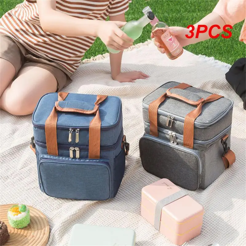 3PCS Insulated Bag Waterproof And Antifouling Waterproof Insulation Bag Navy Blue Double Storage Bag Outdoor Product Picnic Bag