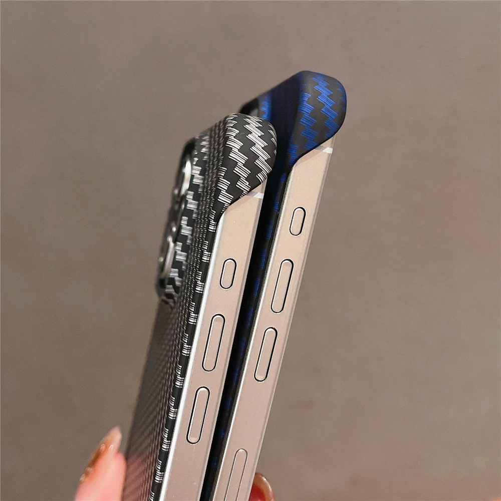 Ultra Thin Carbon Fibre Pattern Frameless Phone Case For iPhone 15 11 12 13 14 Pro Max Mini XR X XS 7 8 Plus SE Slim Hard Cover