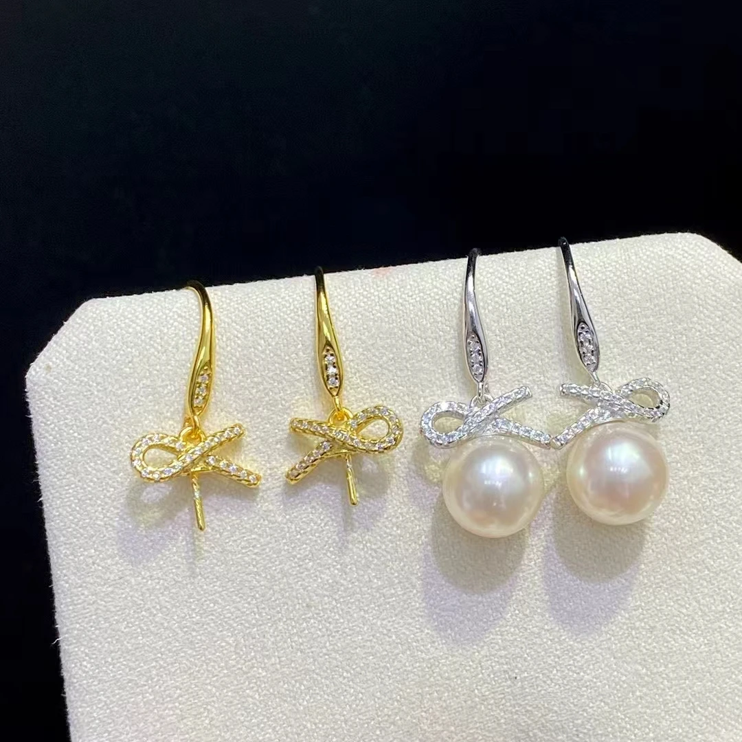 

Серьги из стерлингового серебра 925 пробы с бантиком, фурнитура для крепления, базовые монтажные детали, аксессуар для жемчуга 8-10 мм, 5 пар/лот