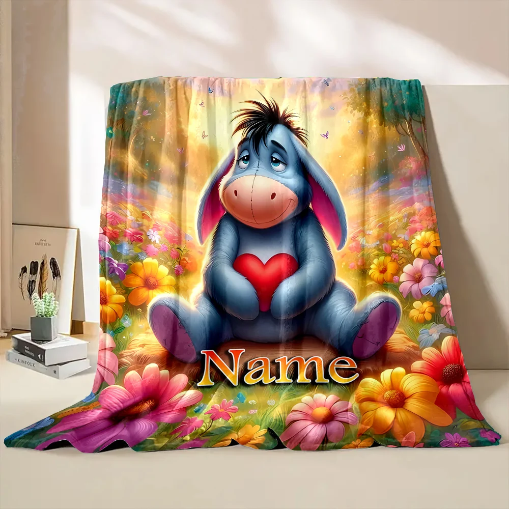 Customized Name Personalized Blanket Disney Pooh Bear Eeyore Children Warm Soft Blankets Home Travel and Comfortable Blanket