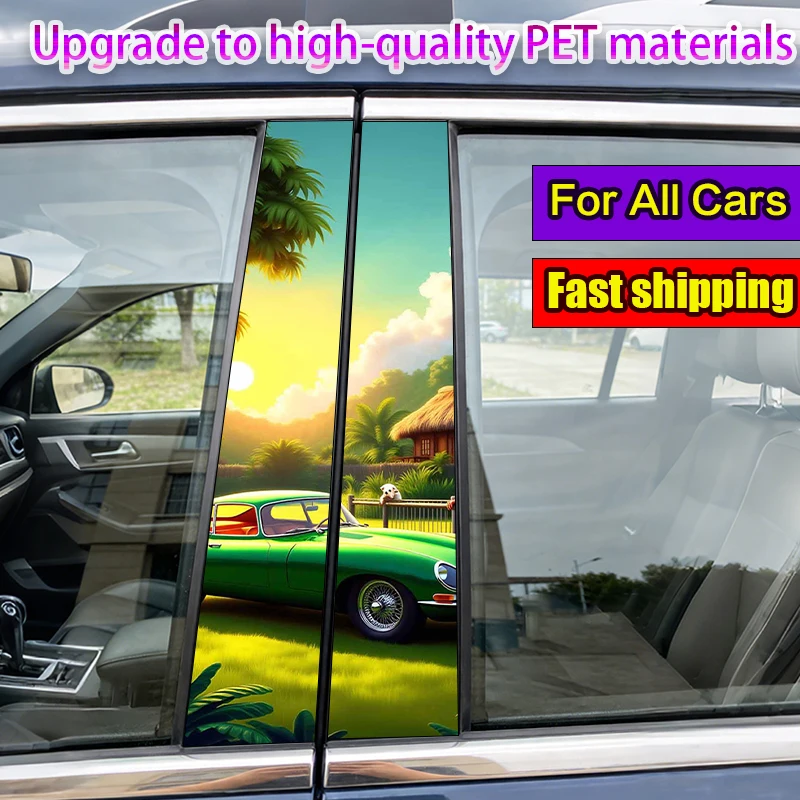 

2-Pack Car Pillar Stickers Green Retro Car Vinyl Waterproof and Sunproof Protective Sticker