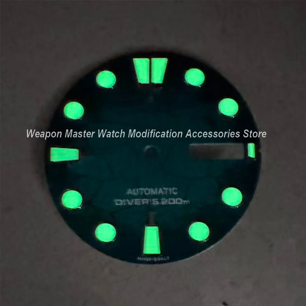 28.5 مللي متر S شعار الغوص الهاتفي صالح NH35/NH36/4R/7S حركة الأخضر مضيئة الشق المزدوج التقويم ساعة عالية الجودة تعديل Acce