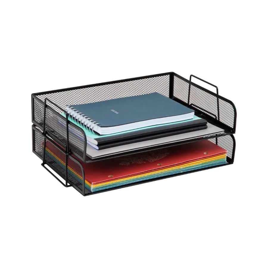 

Stackable Paper Tray Desktop Organizer File Storage Office Metal 2 Pcs. Silver