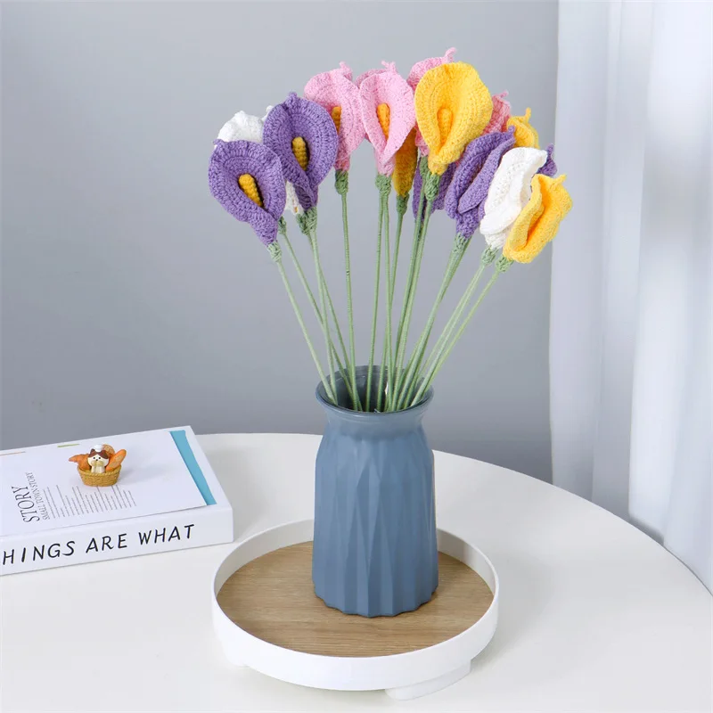 Handmade Wool Flowers Finished Artificial Woven Crochet Common Calla Bouquet Office Flower Arrangement All-Match Decorative Gift