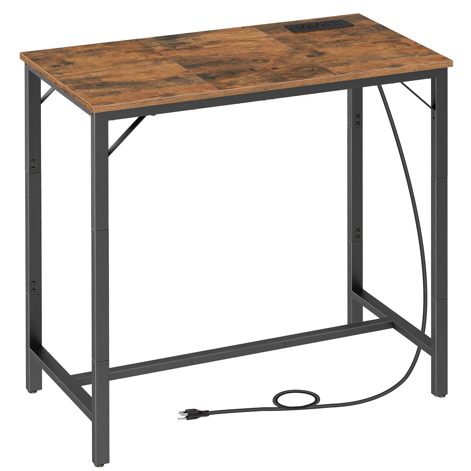 

Rustic Brown Bar Table With Charging Station Rectangular Pub Table 35.4L X 15.7W X 35.6H