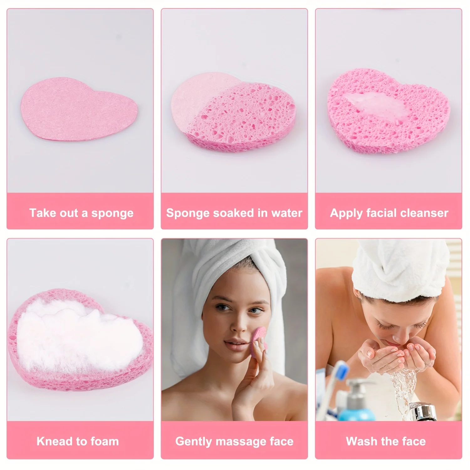 20 Pieces Facial Sponges Heart Shape Compressed Facial Natural Facial Cleansing Pads Exfoliating For Cleansing Reusable