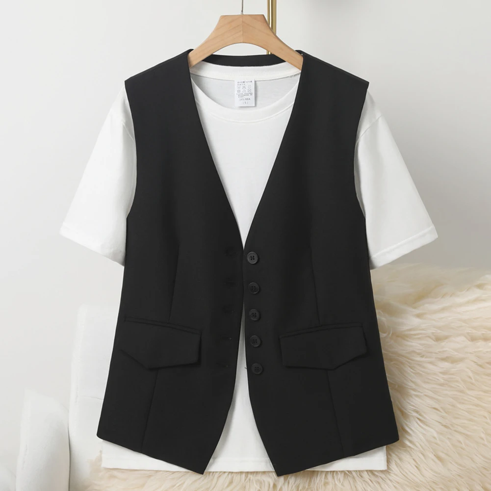 Summer Suit Vest Sleeveless Vest Jacket For Beach Vacation Fashion Casual Pocket Vest Outwear Medium Stretch Material