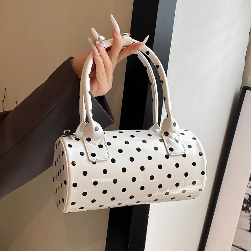 Bolso de Mano de Moda con Estampado de Lunares, Bolso Pequeño de Cuero Lacado Estilo Boston, Bandolera, para Mujer