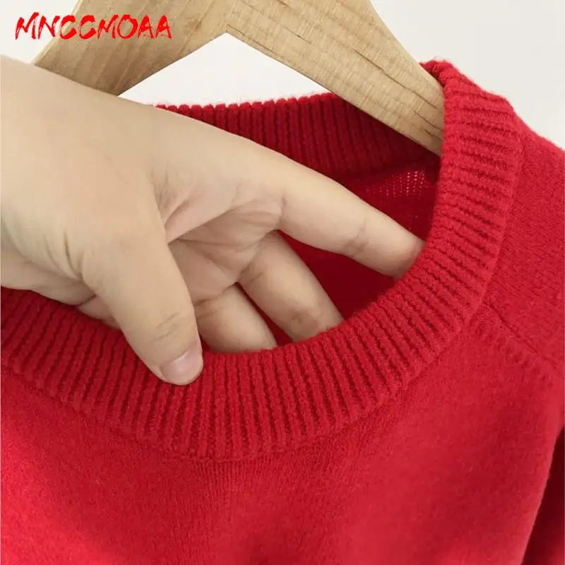 MNCCMOAA-Women\'s Loose Round Neck Knitwear Sweater, Casual Long Sleeve Tops, Pullovers, Autumn and Winter Fashion, 2024