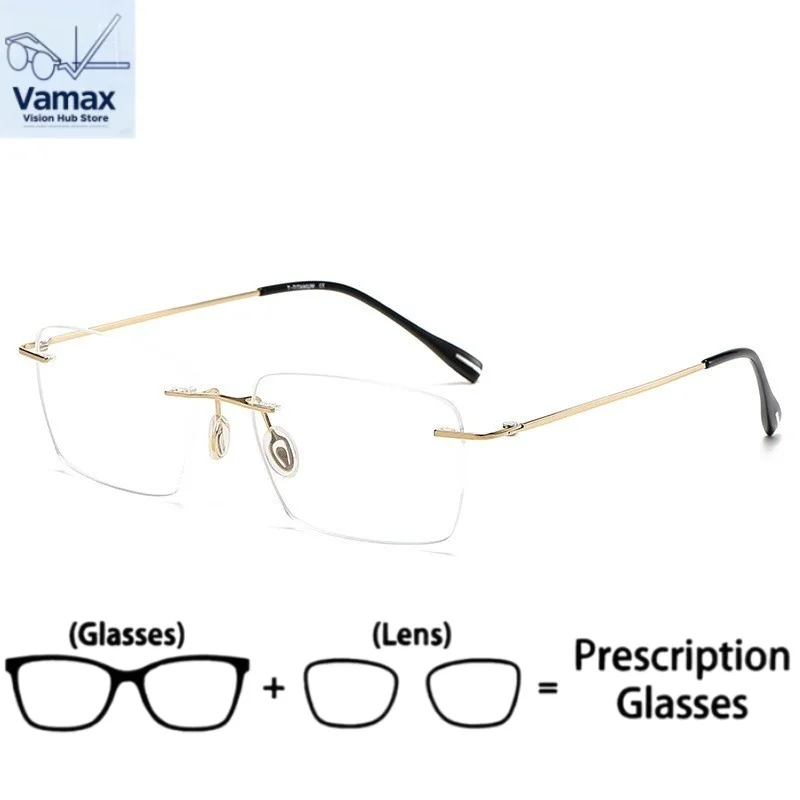 

VAMAX Titanium Rimless Eyeglasses Gold Style Anti Blue Light for Myopia