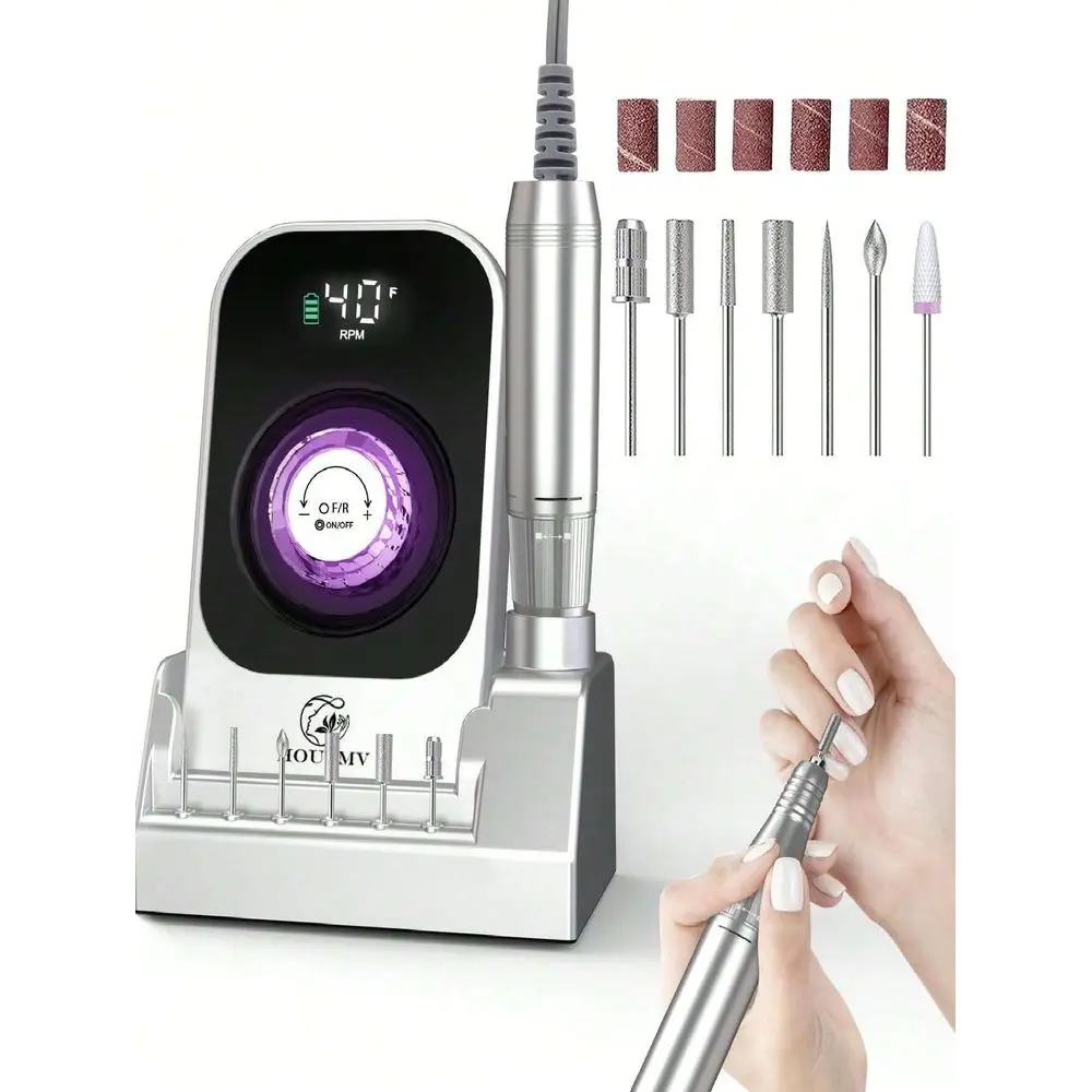 

Портативная электрическая дрель-фрезер для ногтей, 40000 об/мин, беспроводная машинка для маникюра с базой для насадок, для акриловых ногтей