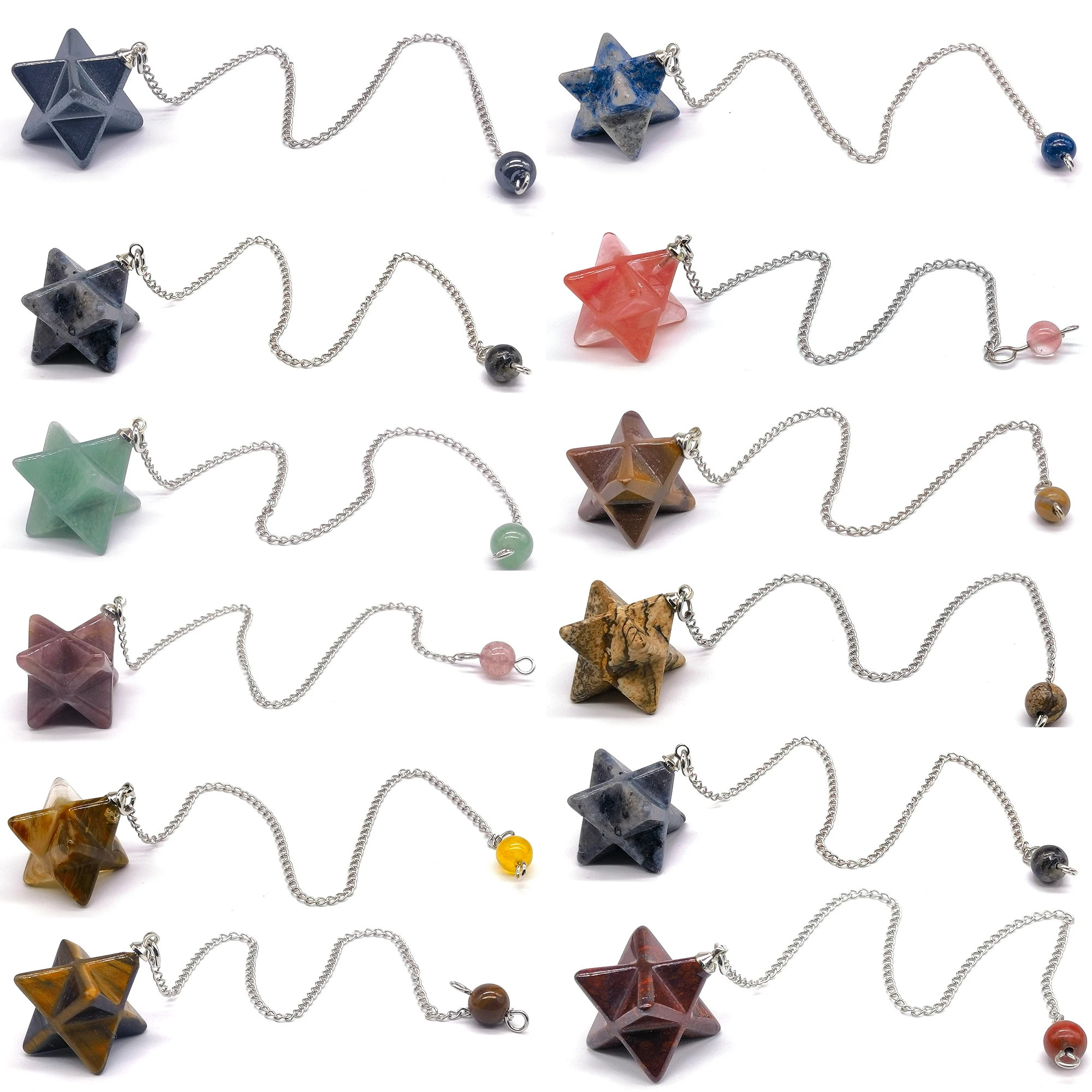 

Natural Gem Stones Crystal Merkabah Star Pendulums for Dowsing Divination Healing Wicca Hexagram Gemstone for Necklaces Pendants
