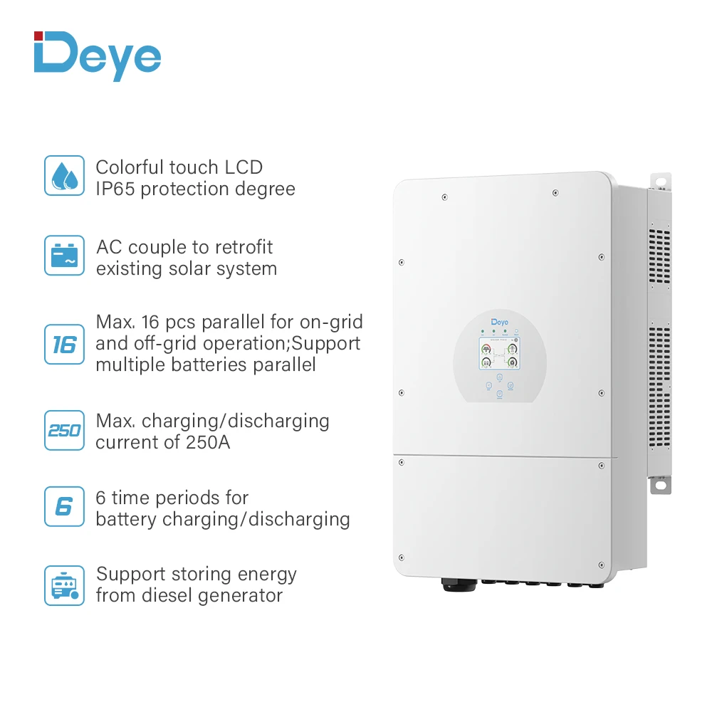 Deye Hybrid Solar Inverter 5kW 10kW 10Kva 25kW Single Phase Solar Energy Inverter