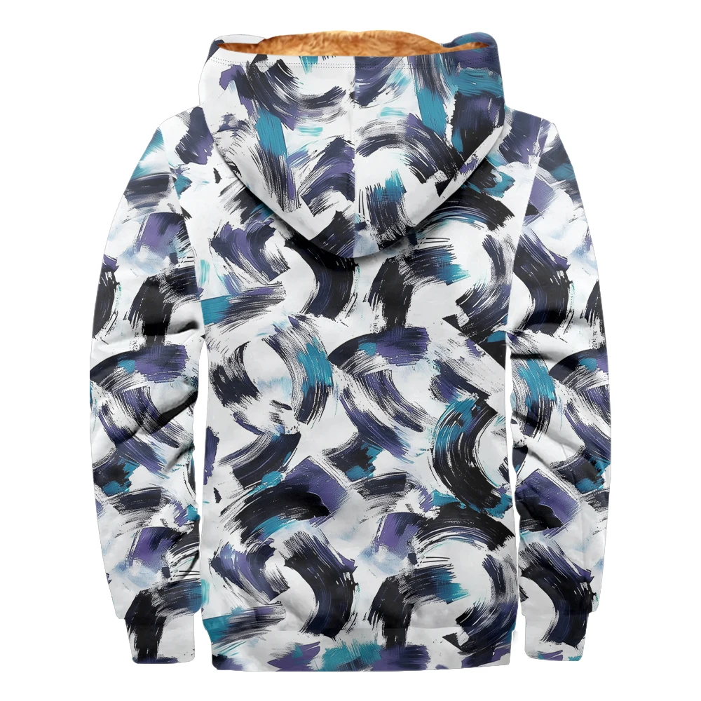 Men's and Teen‘s Thick Hooded Jacket, Parka with Zipper for Outdoor Warmth in Autumn and Winter Casual Style Graffiti Print