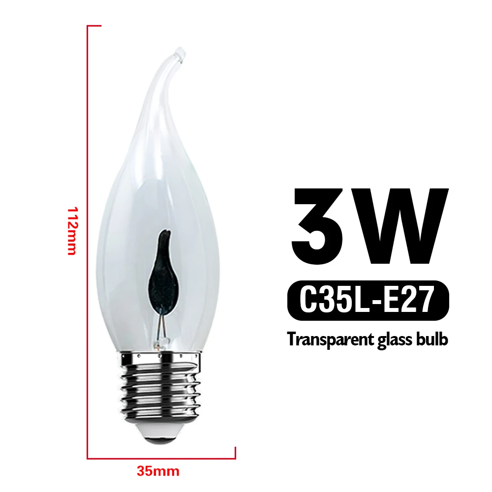 1-12 Stück LED Edison-Glühbirne E14 E27 3W 220V Flammen-Effekt Beleuchtung Orange-Rot Vintage Flackernde Effekt-Lampe mit Kerzenspitzen-Optik