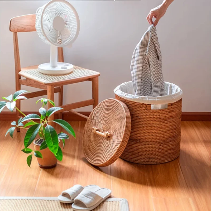 

INS High Beauty Laundry Basket Rattan Weaving Storage Basket Multifunctional Organizer Boxes Exquisite Durable Clothes Basket