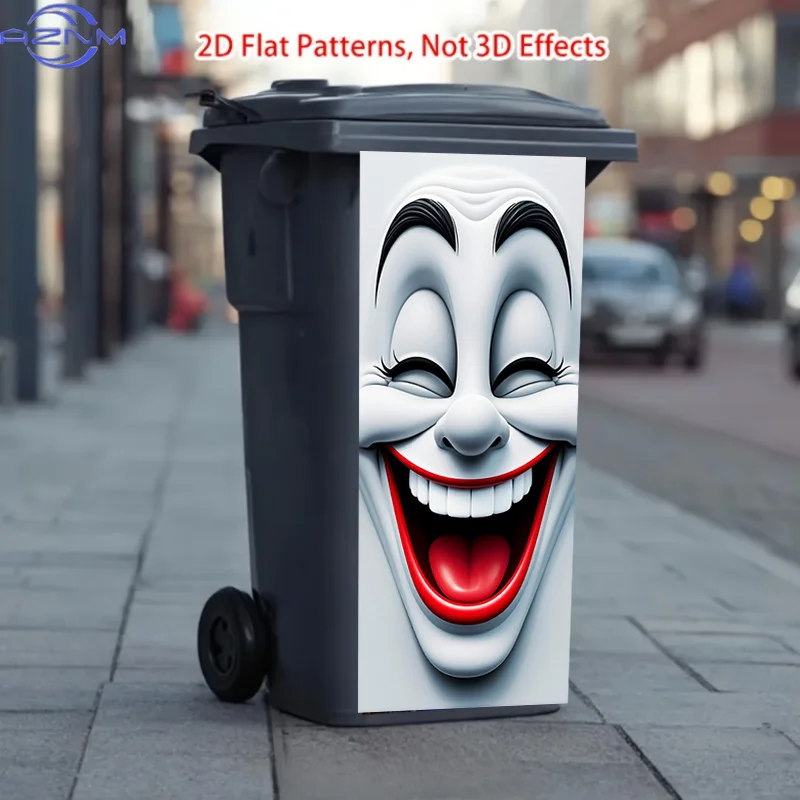 Sheet of Trash Can Sticker, Featuring a Maniacal Clown Face Pattern Theme Design, This Matte Surface Sticker Is Suitable for