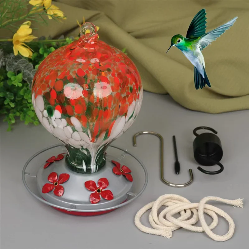 

Bird Feeder With 5 Perches Hand Blown Glass Bird Feeders For Outdoors Hanging 30 Fuild Oz-Y78A