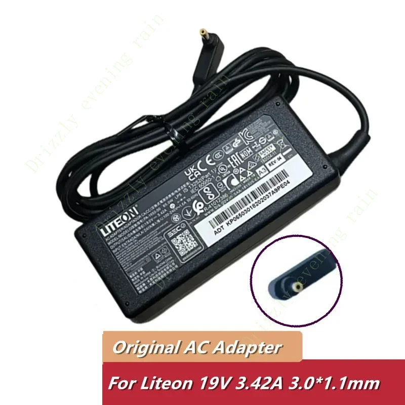 Acer 노트북 전원 공급 장치용 AC 어댑터 충전기, 정품 LiteOn PA-1650-50, 19V, 3.42a, 65W, 3.0x1.0mm, A18-065N3A