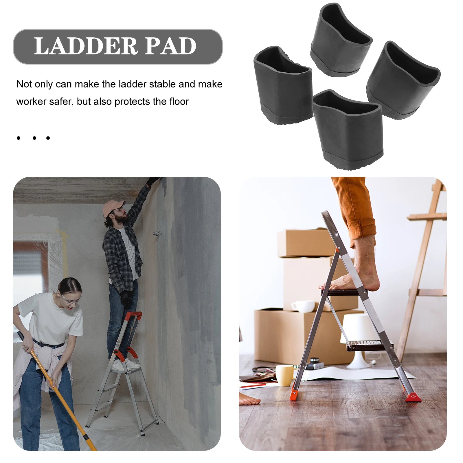 4PCS Ladder Feet Covers 25x43 Black Silicone Pads Carpets Tiles Floors Extension Foot Protectors Anti Slip Durable Mats