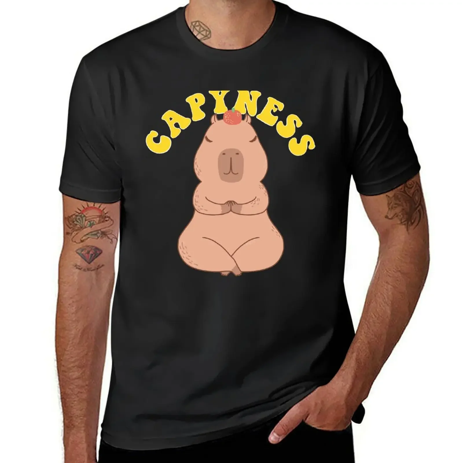 Cute Capybara Capyness Happiness Pun Yogi plain Informal streetweat graphics sports fans Men's harajuku summer heavyweight style