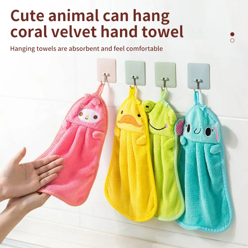 1 PCs Cartoon Coral Velvet Hand Wipes Kitchen Supplies Hanging Absorbent Rag Dish Cloth Household Cleaning Cloth