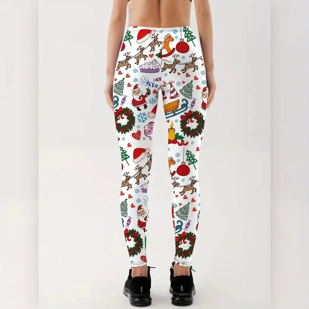 Christmas Snowman print vibe Casual leggings Stretch comfortable slim-fit hip lift tight pants go with everything