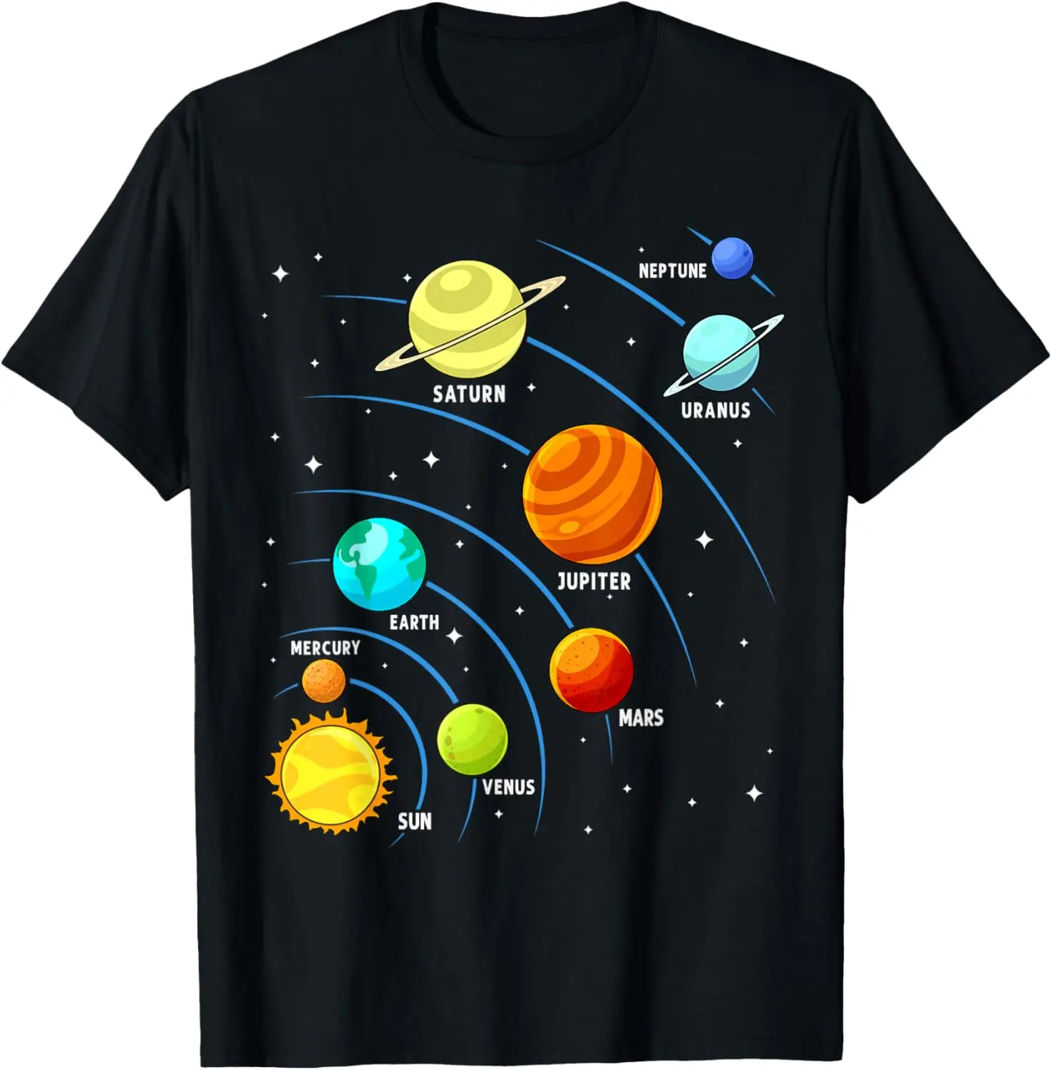 Kids Colorful Planets Solar Systems Mens Boys Space Science T-Shirt