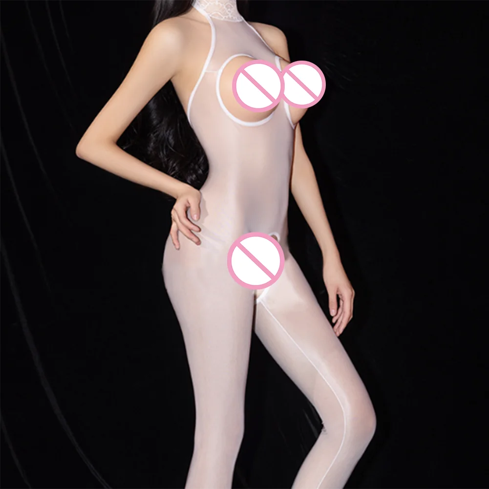 

Women Sexy Bodysuit See Though Hollow Out Jumpsuit Open Cup Crotchless Bodystocking Female Clubwear Elastic Sheer Thin Leotard