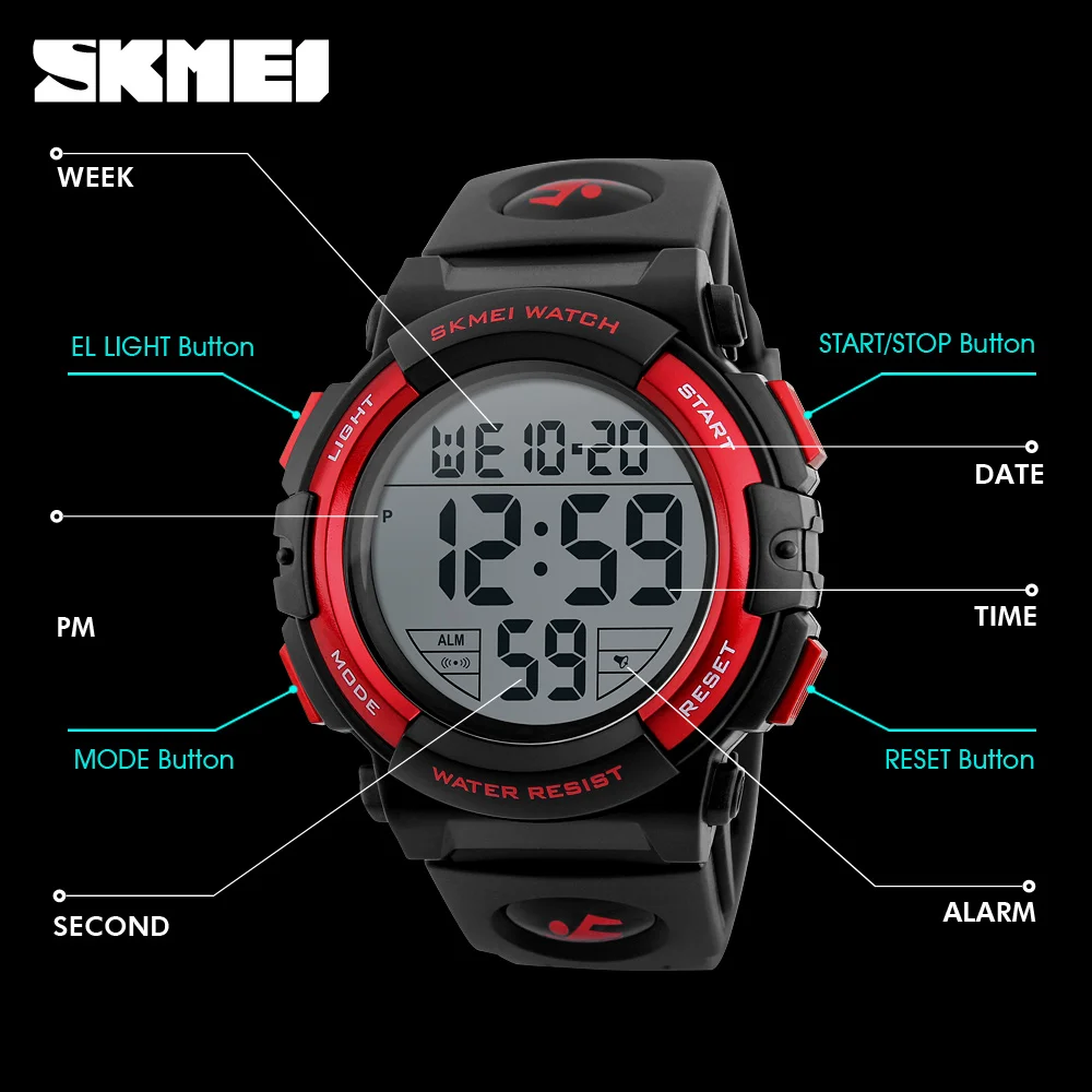 SKMEI 1258 Relogio Masculino Fashion Outdoor Sport Watch Men Multifunction Watches Military 5Bar Waterproof Digital Watch