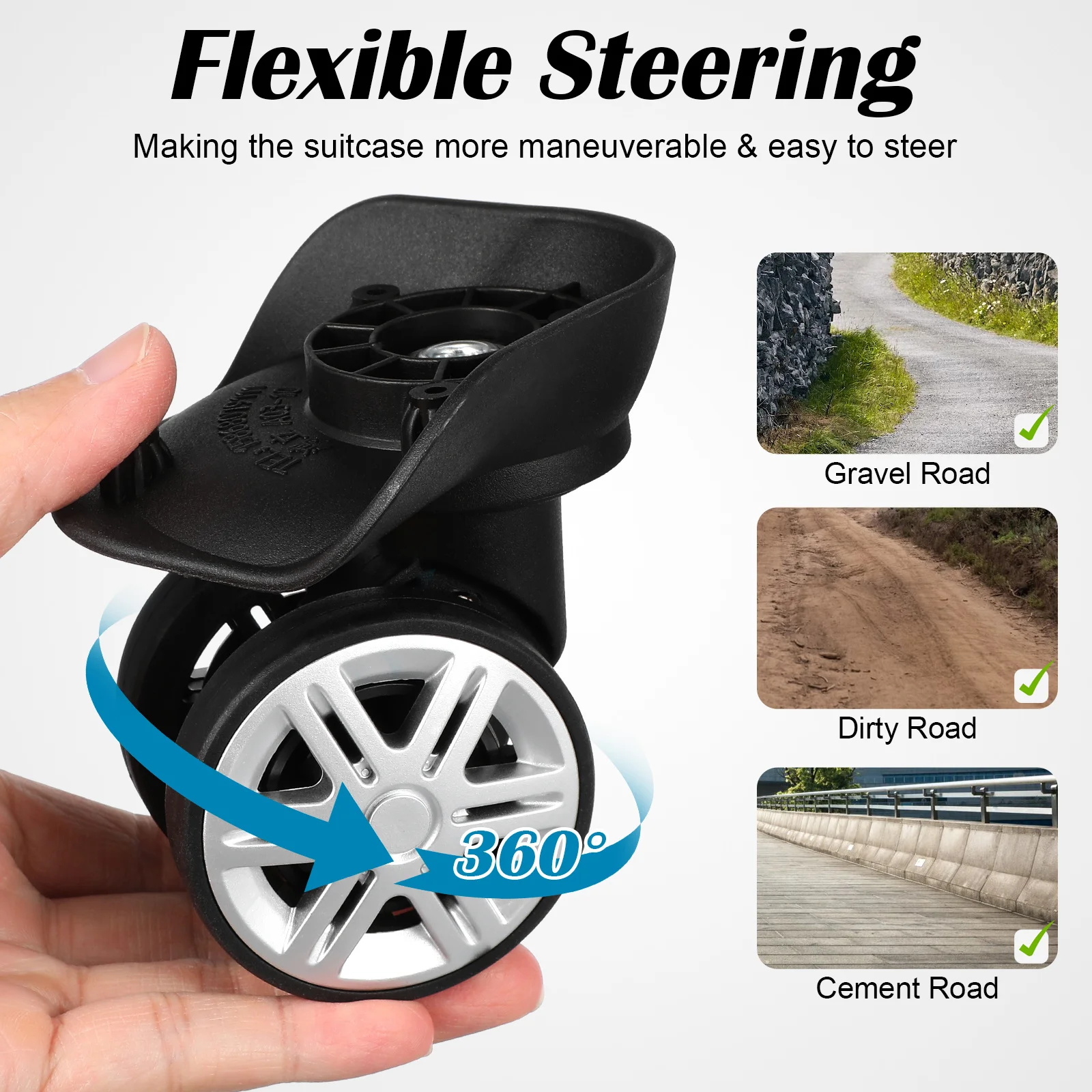4 قطعة عجلات حقيبة بديلة عالمية صف مزدوج مادة ABS عربة الأمتعة توجيه سلس هادئ