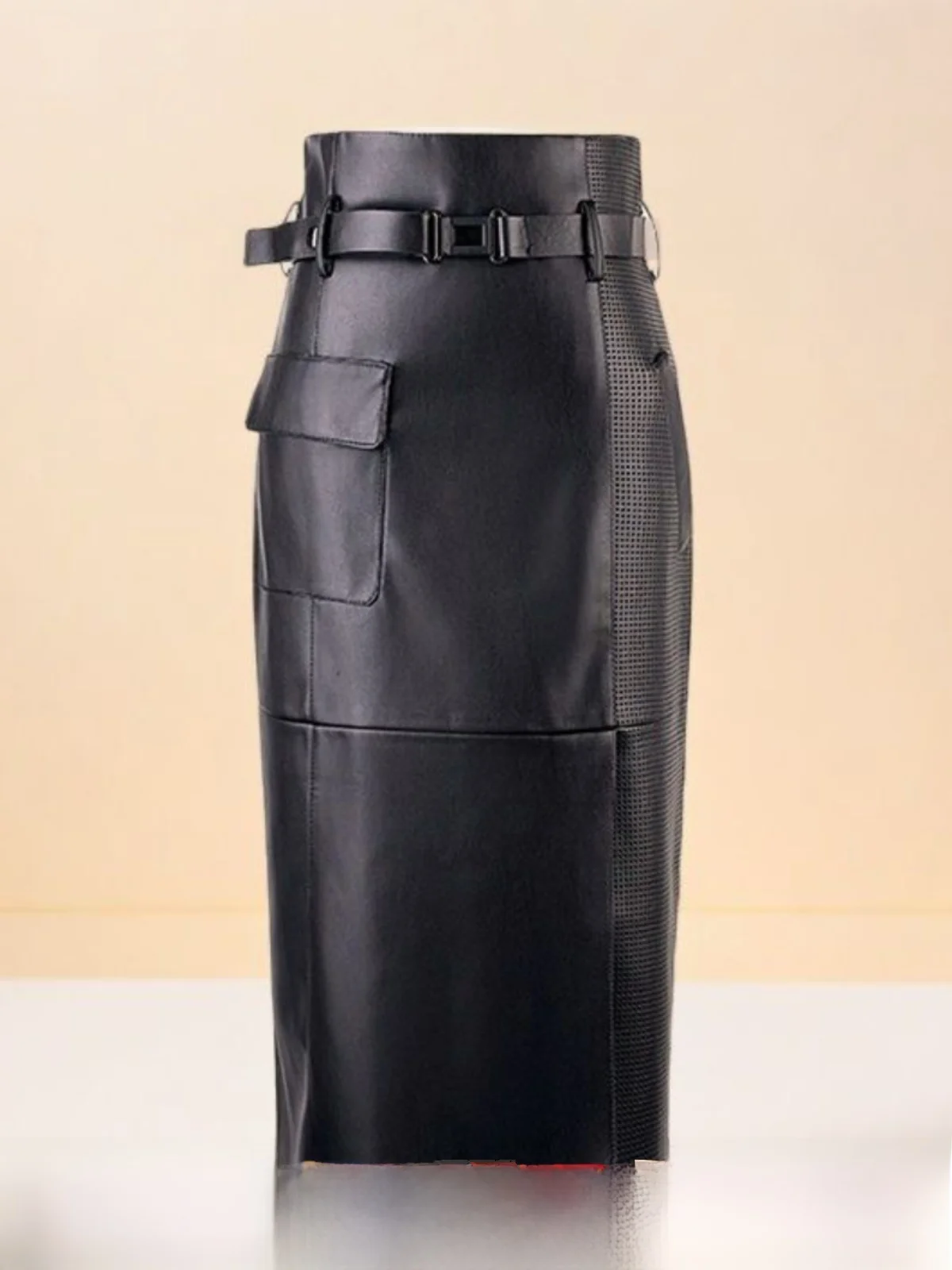 

Модная женская кожаная юбка-миди с завышенной талией, облегающая, с запахом, выше колена, повседневная, элегантная