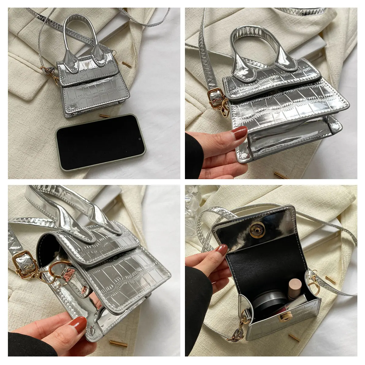 Trendy Fashionable Mini Shiny Stone Patterned Handbag Flip Up Lipstick Small Bag Coin Purse Daily Commuting Diagonal Cross Bag image 3