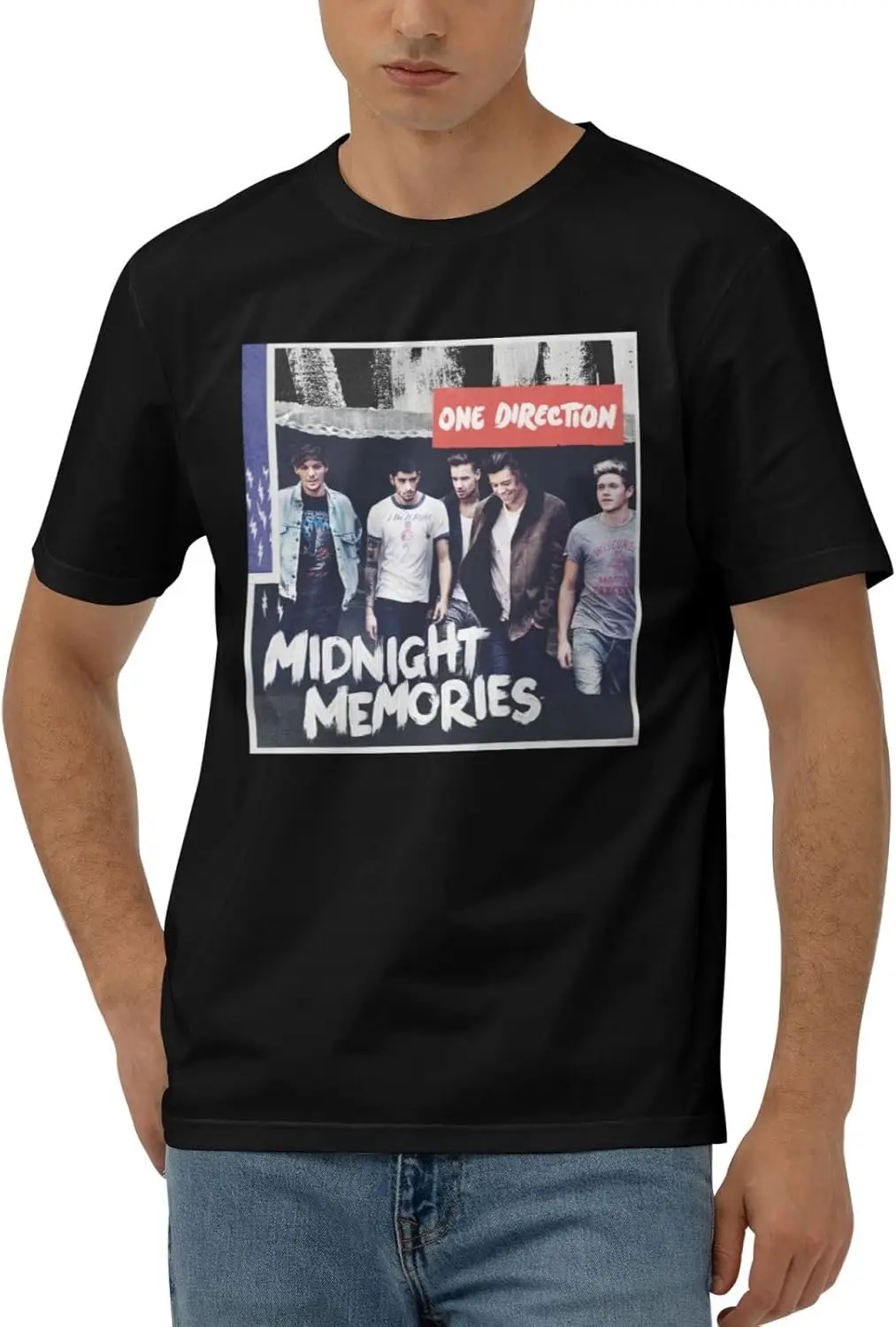 One Music Direction Shirt for Men Short Sleeve Crew Neck Lightweight Casual T Basic Teetees Tops Black