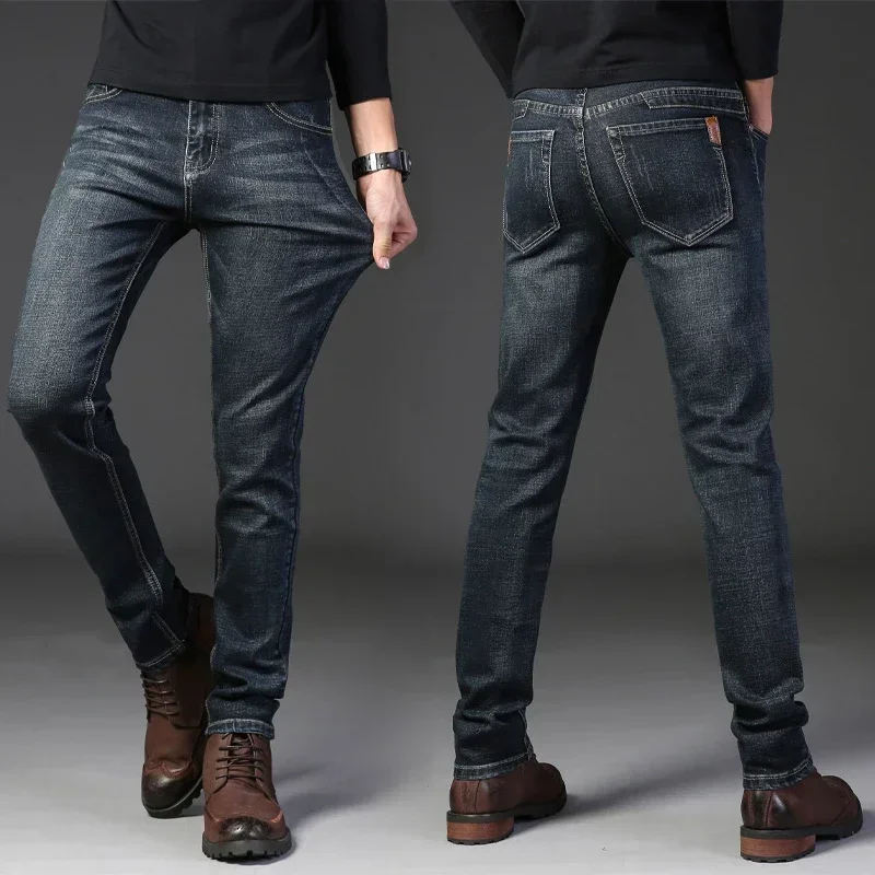 2024 primavera autunno uomo blu classici Jeans larghi dritti Business Casual cotone elasticizzato pantaloni in Denim pantaloni neri di marca maschile