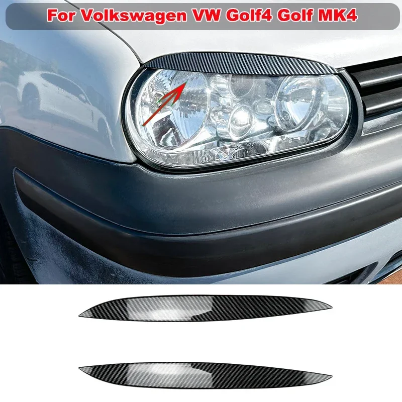

Front Headlight Eyebrow Trims Carbon Fiber Look Glossy Black ABS Plastic Accessories For Volkswagen For VW Golf 4 MK4