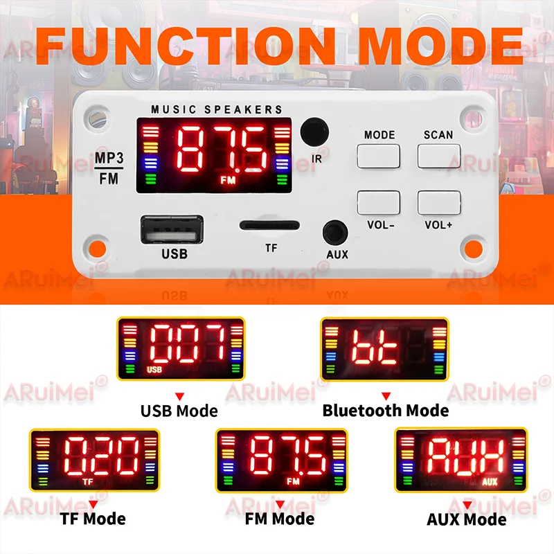 50W Amplifier Bluetooth MP3 WMA WAV Decoder Board 12V Handsfree Call USB TF FM Car Audio Music Player Speaker Volume Control