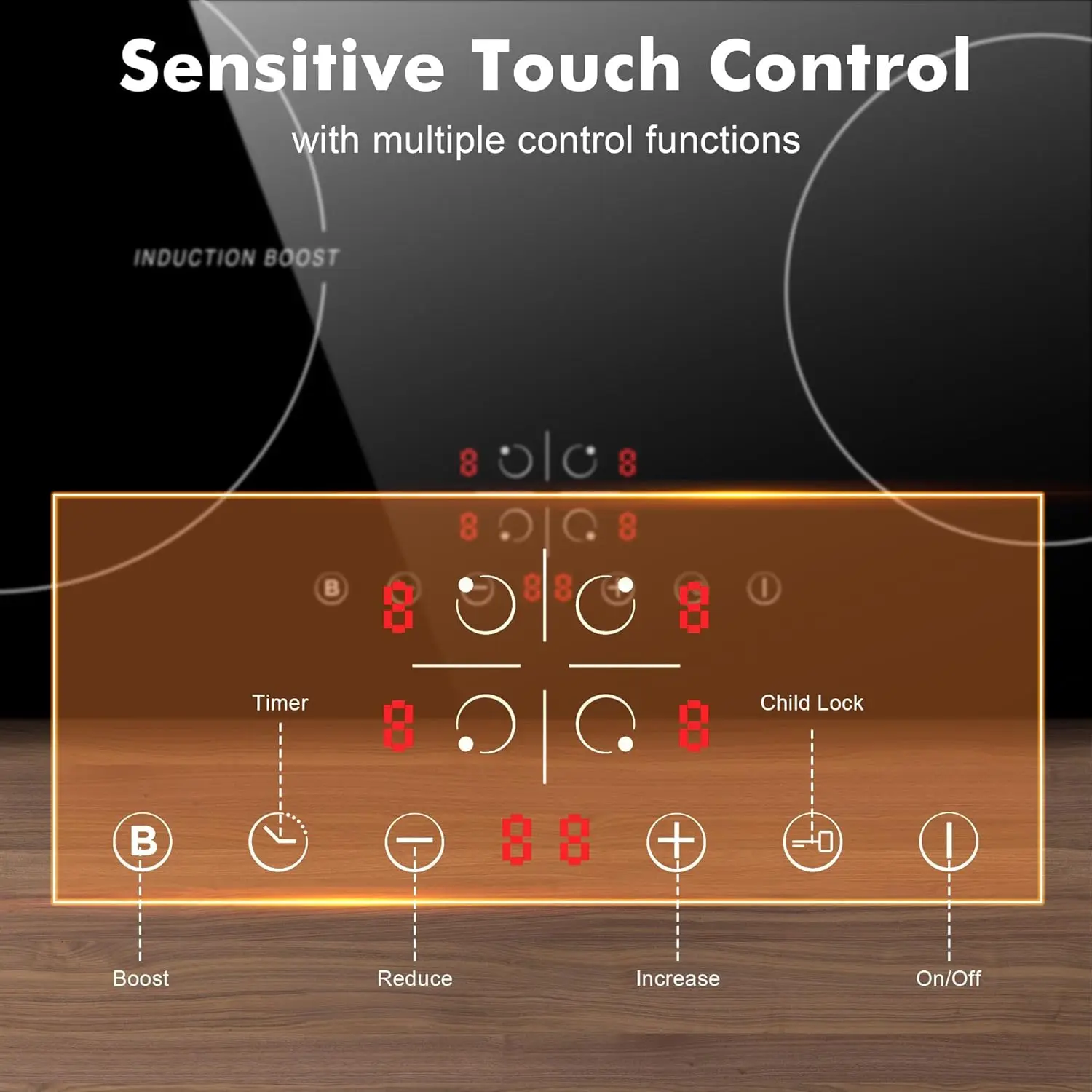 موقد حثي NOXTON 60 سم مدمج، 6400 وات، موقد كهربائي 4 مناطق مع معزز طاقة، قفل أمان، 9 إعدادات للحرارة، مؤقت، 230 فولت #3
