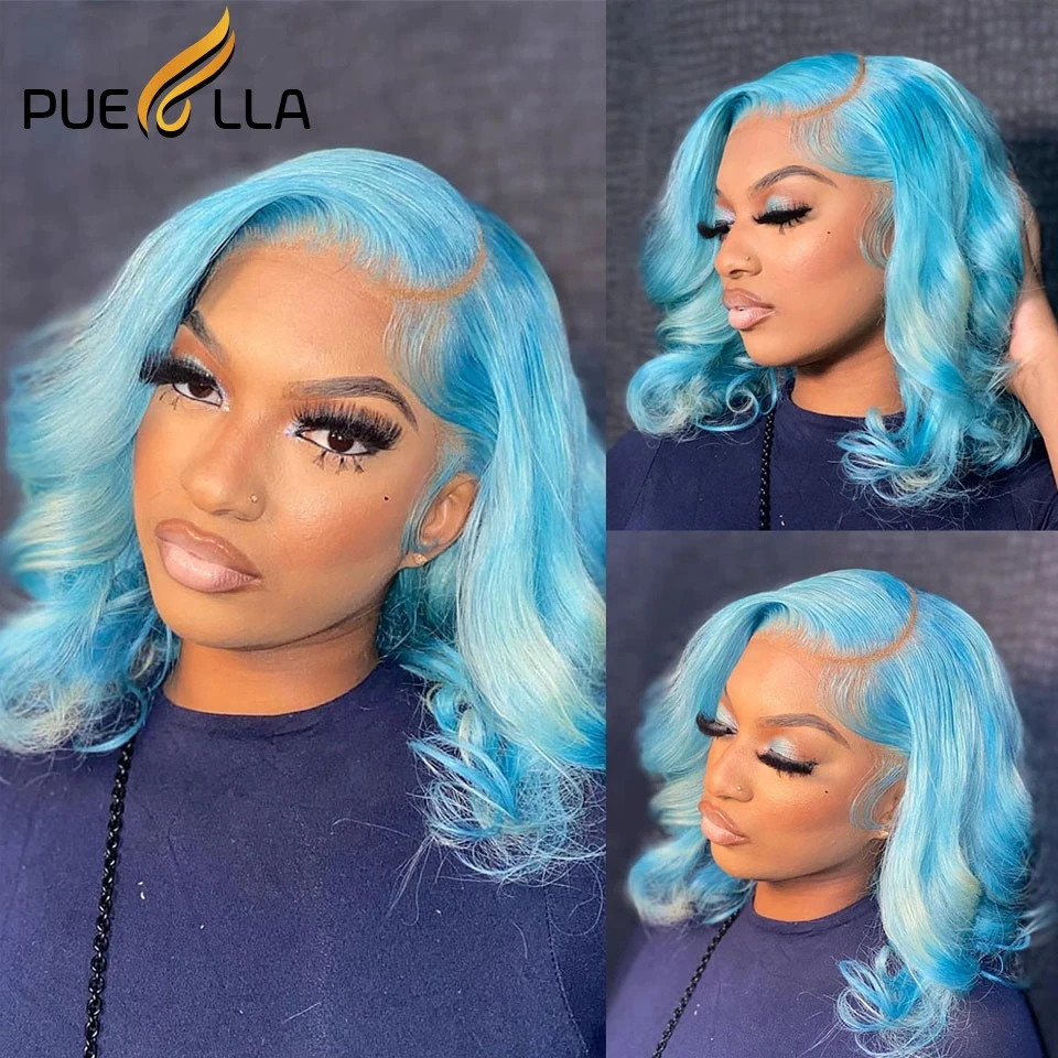 13x4 Human Hair Light Blue Color Body Wave Lace Front Wig 13x6 Short Bob Brazilian Virgin Lace Frontal Wigs for Women