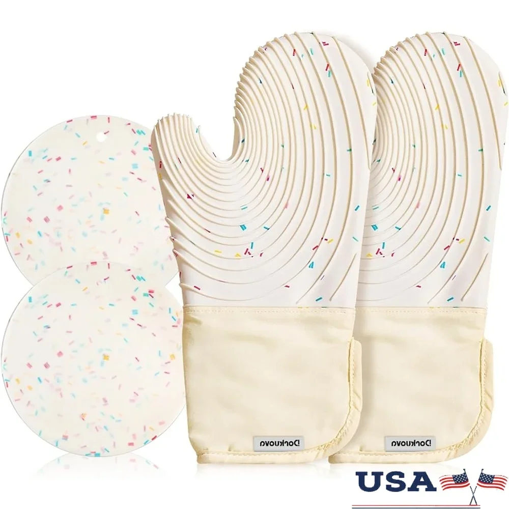 

Silicone Oven Mitts and Pot Holders Set BPA-Free Heat Resistant Cooking Gloves Durable Kitchen BBQ Accessories 4 Pieces