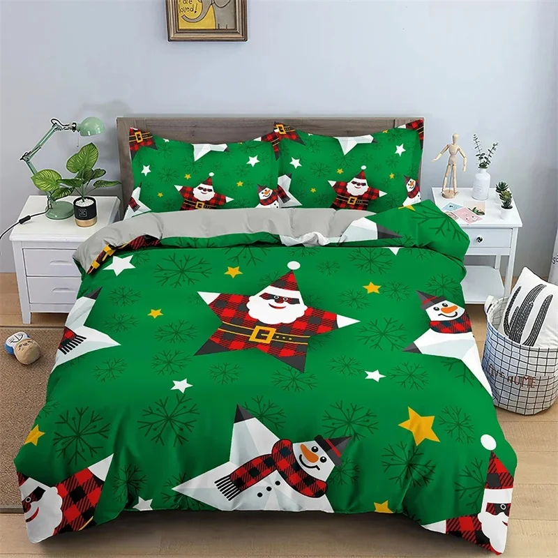 Christmas Bedding Set 3D Print Santa Claus Duvet Cover Set King Queen Single Double Size Kids Polyester Bedding Set No Bed Sheet