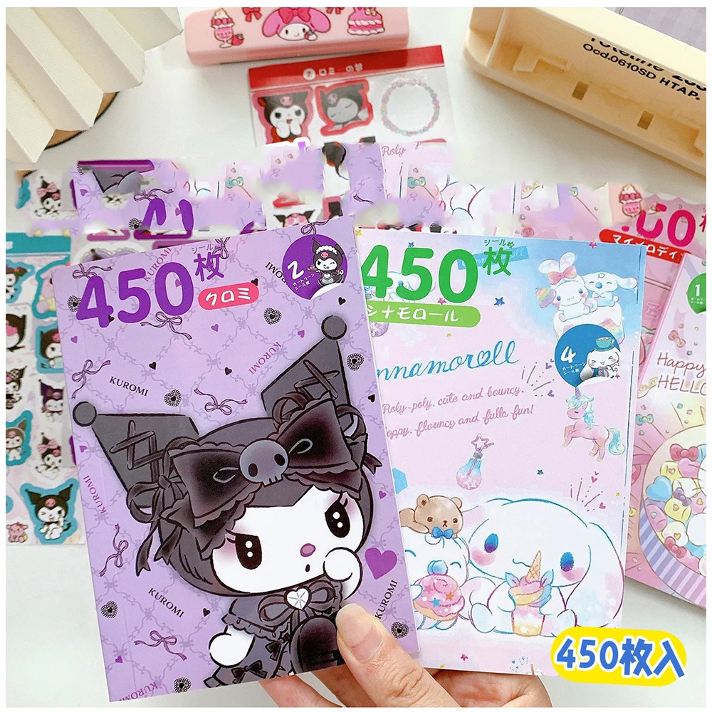 450PCS Kawaii Sanrio Adesivos Estética Dos Desenhos Animados Olá Kitty Minha Melody Kuromi Decalques Crianças Brinquedos Bonito Anime Decoração